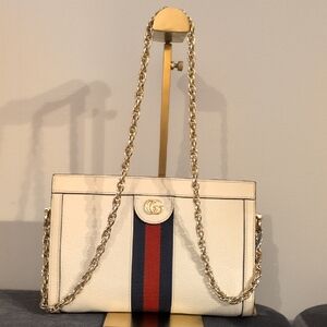 Gucci Cream and Blue Shoulder Bag with Chain Straps